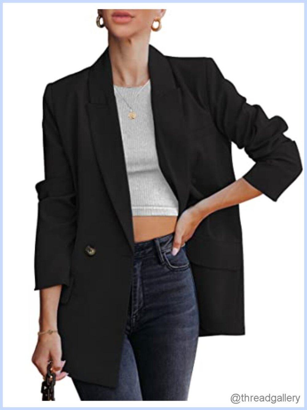 Womens Double Breasted Blazer Long Sleeve Tailored Business Casual Work Jacket